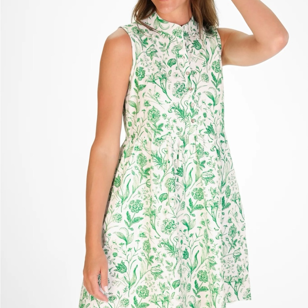 Duffield Lane NWT Large Green Botanical Toile Floral Cotton Blend Dress - Picture 8 of 8